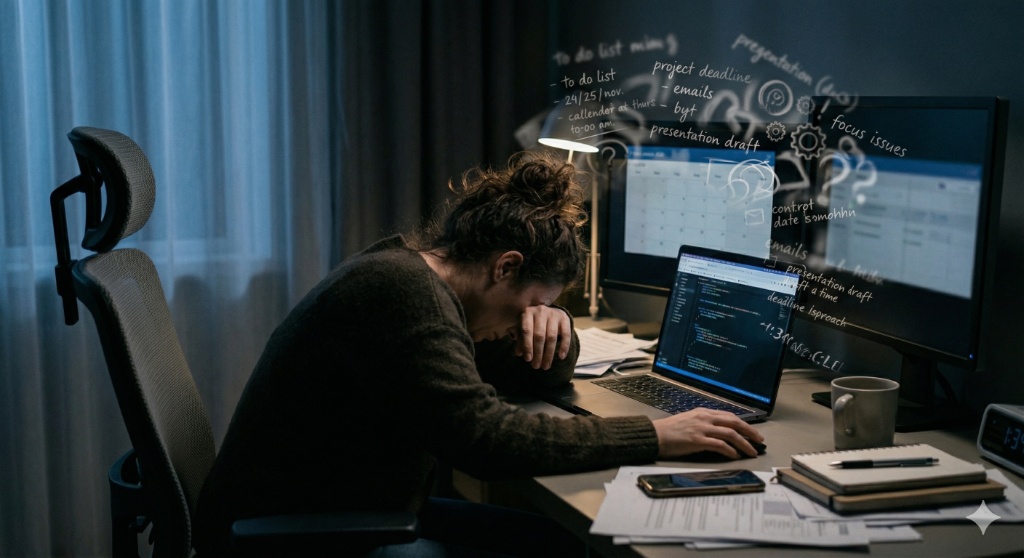 深く考え込む女性